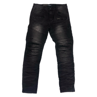 Men's Premium Distressed Black Wash Biker Denim Jeans