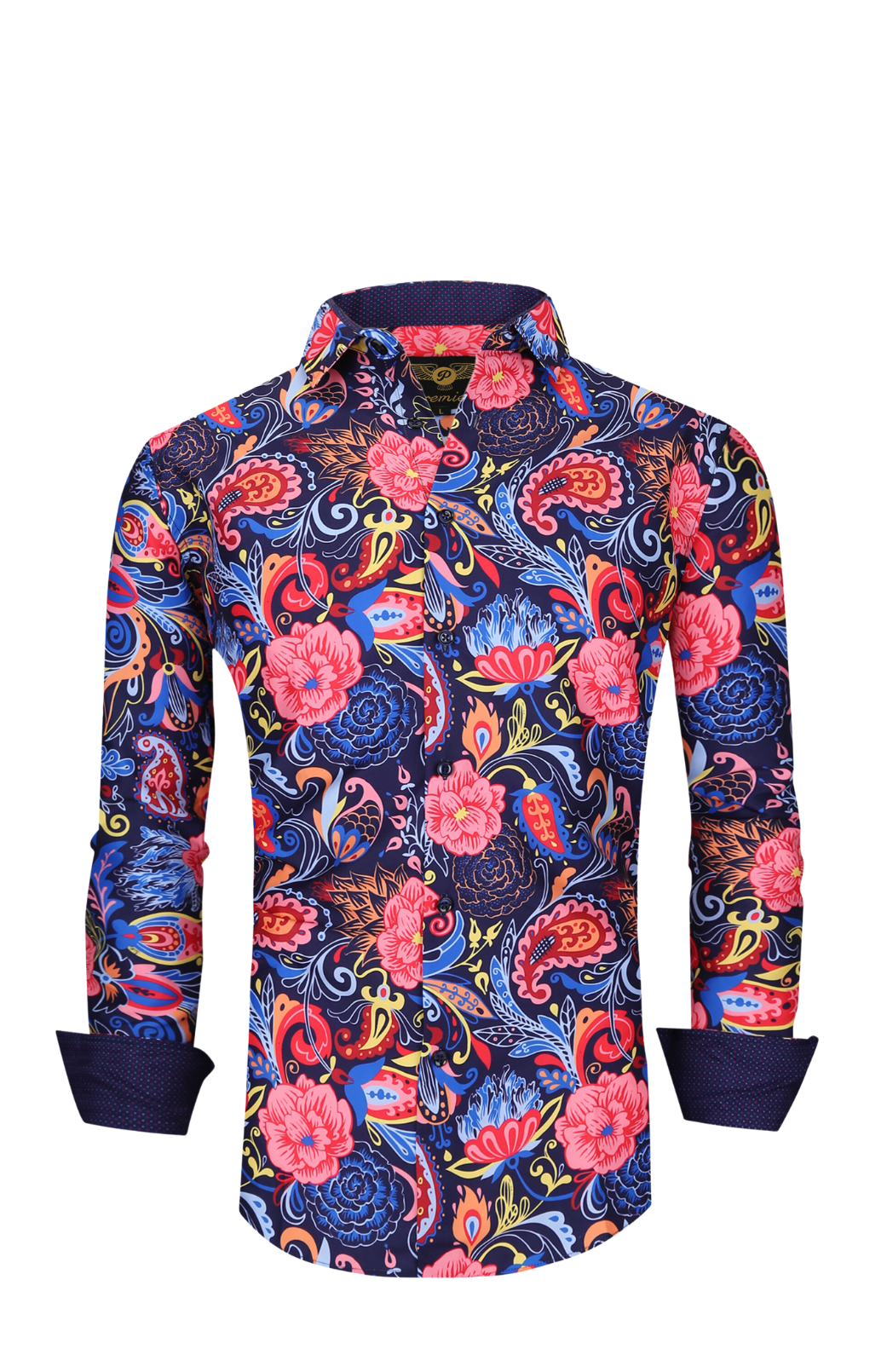 Mens PREMIERE Floral Paisley Long Sleeve Button Down Dress Shirt Multicolor