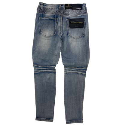 Men's Premium Distressed Blue Wash Distressed Denim Jeans