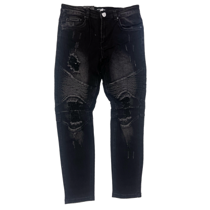 Men's Premium Distressed Black Wash Distressed Denim Jeans