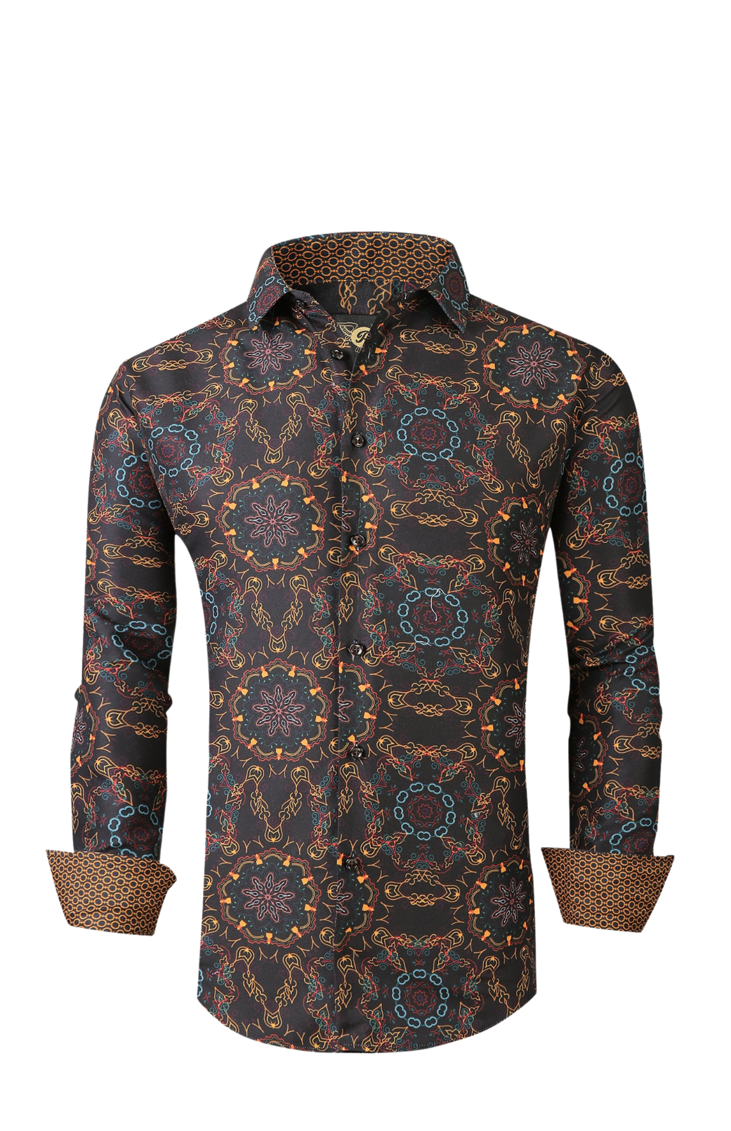 Mens PREMIERE Long Sleeve Button Down Dress Shirt MULTI COLOR ABSTRACT CHAIN