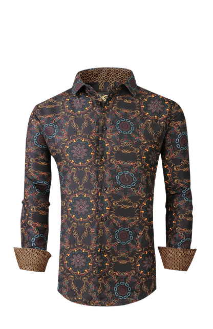 Mens PREMIERE Long Sleeve Button Down Dress Shirt MULTI COLOR ABSTRACT CHAIN