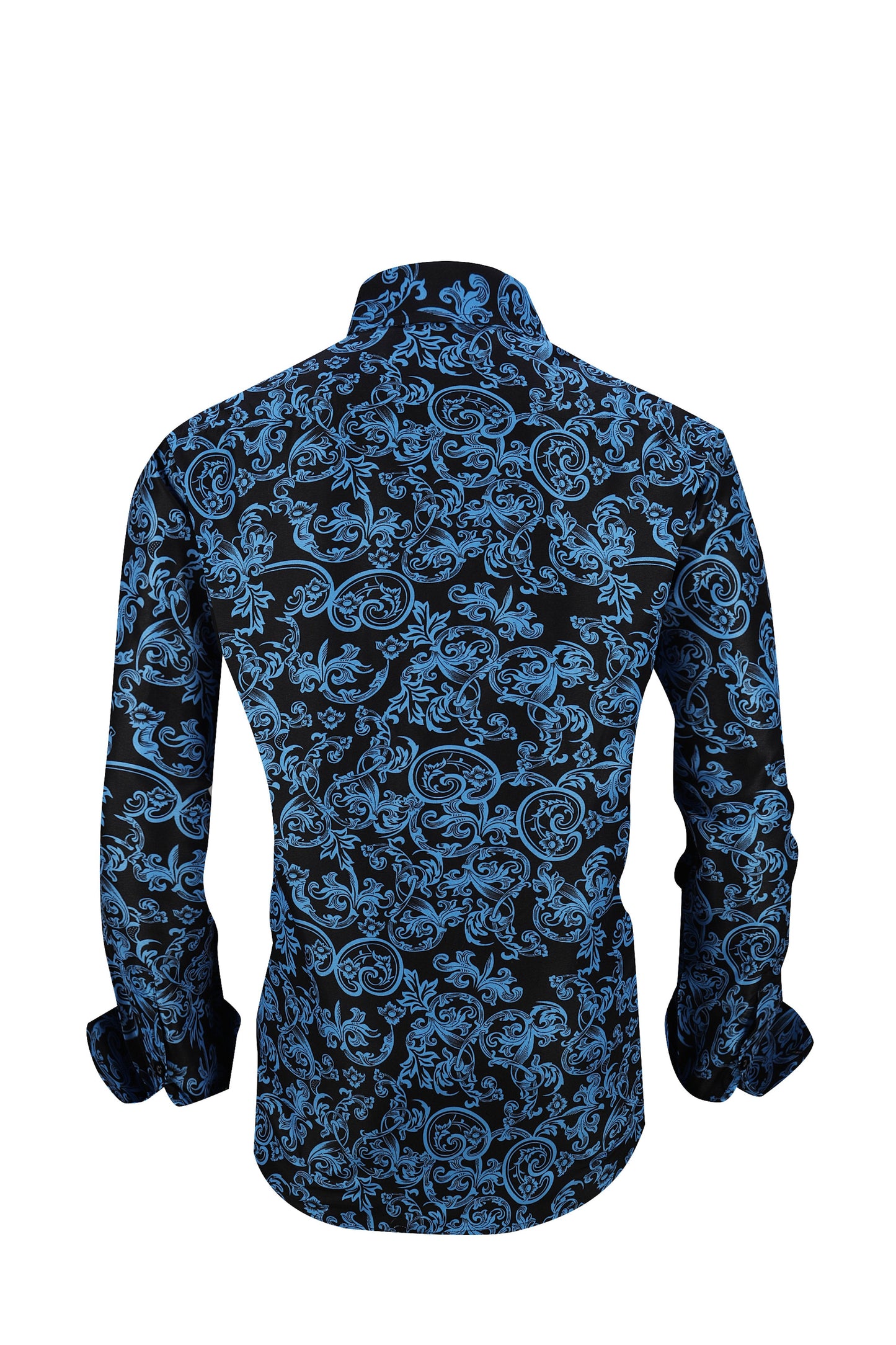 Men PREMIERE Long Sleeve Button Up Dress Shirt Blue Black Paisley