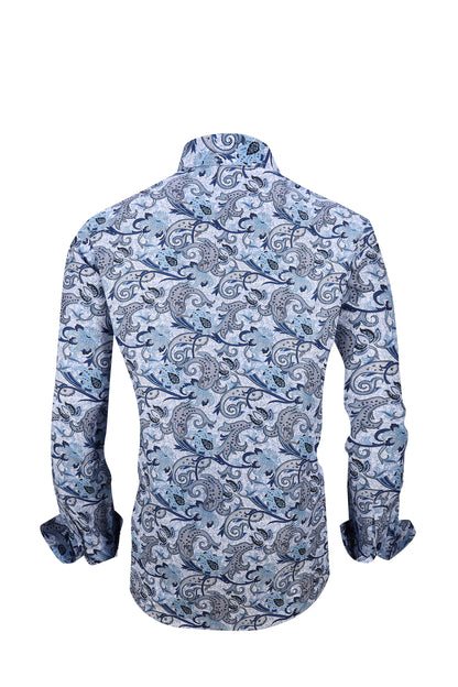 Men PREMIERE Long Sleeve Button Up Dress Shirt Light Blue Paisley