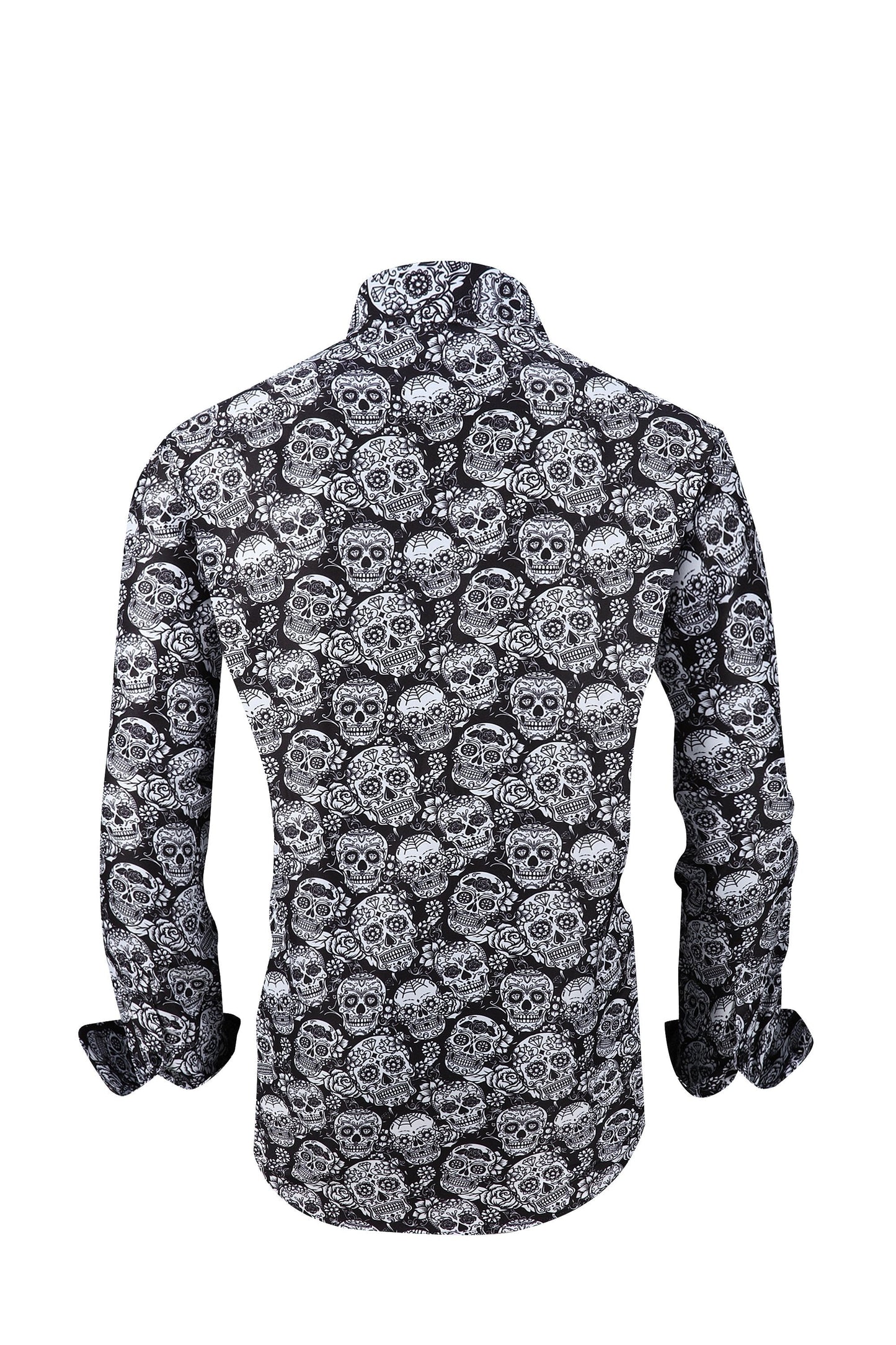 Mens PREMIERE Long Sleeve Button Down Dress Shirt Black White Abstract Skull