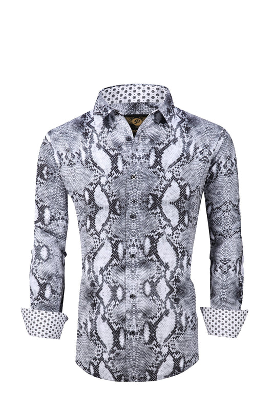 Mens PREMIERE WHITE TIGER LEOPARD ANIMAL Long Sleeve BUTTON UP Dress Shirt  657