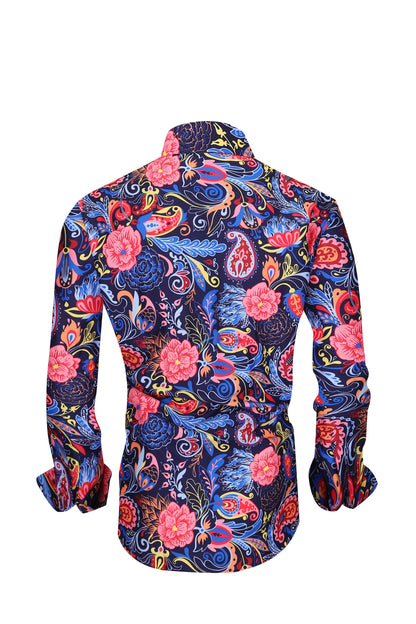 Mens PREMIERE Floral Paisley Long Sleeve Button Down Dress Shirt Multicolor