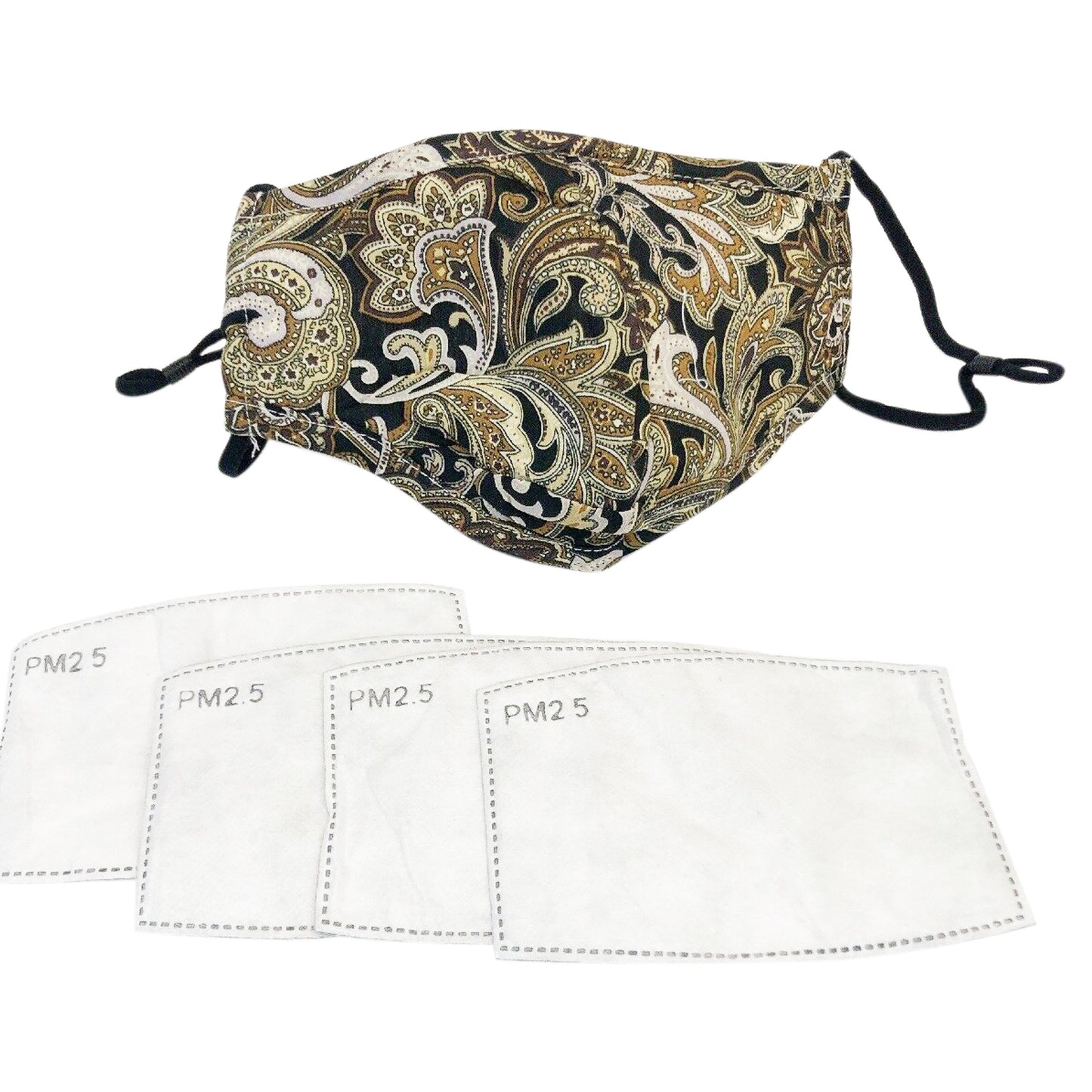 Face Mask Gold Paisley Design Washable with 4 PM2.5 Filters