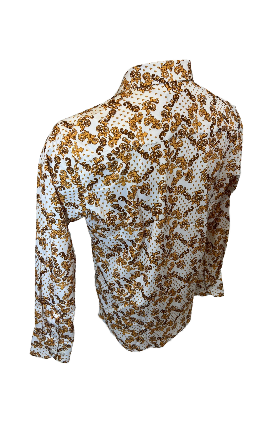 Men's Long Sleeve Button Down Dress Shirt White Yellow Brown All Over Floral Design