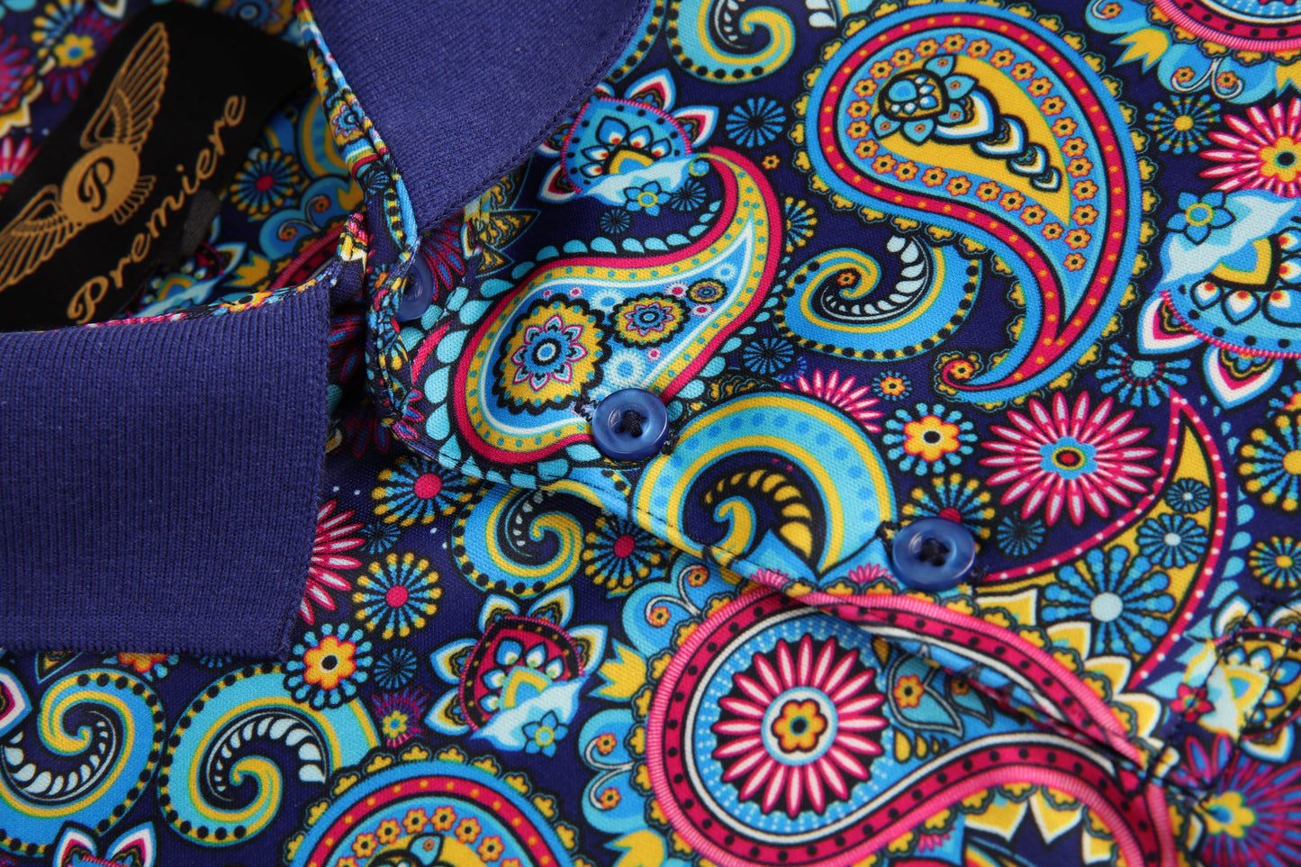 Mens Silky Premiere Polo Short Sleeve Shirt Purple Colorful Paisley Casual Golf Shirt