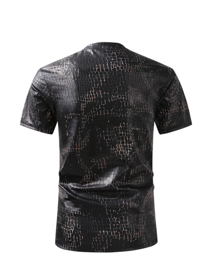 Men PREMIERE SLIM FIT Short Sleeve T SHIRT BLACK GRAY CHAIN REPTILE CROCODILE SKIN PRINT Designer Shirt