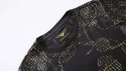 Men PREMIERE SLIM FIT Short Sleeve T SHIRT BLACK GOLD CHAIN CROCODILE REPTILE SKIN PRINT Designer Shirt