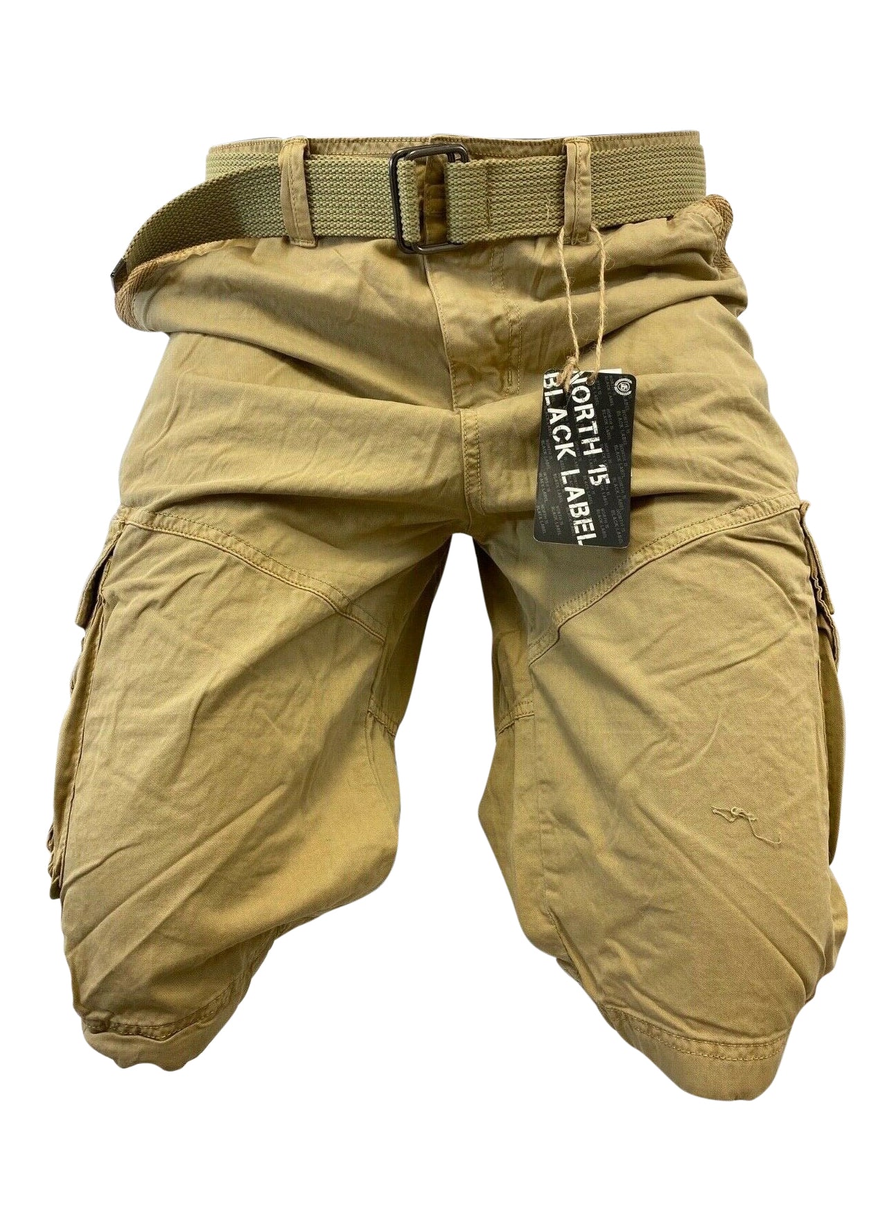 Mens Khaki Cargo Shorts with Adjustable Belt