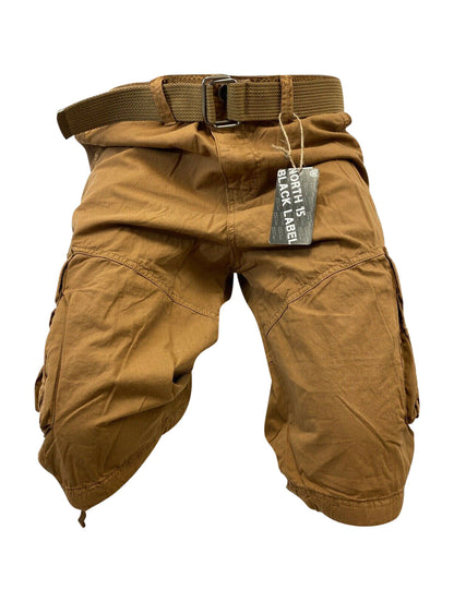 Mens British Khaki Cargo Shorts with Adjustable Belt