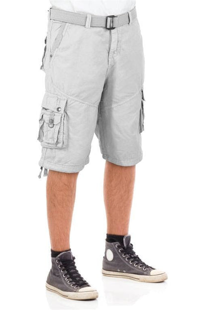 Mens White Cargo Shorts with Adjustable Belt