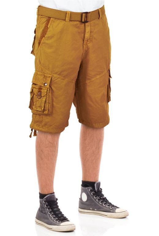 Mens British Khaki Cargo Shorts with Adjustable Belt